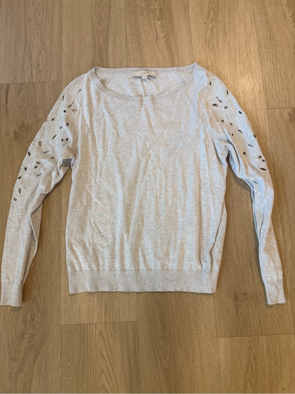 Light Gray Women's Sweater with Eyelet Sleeve Detail adult medium